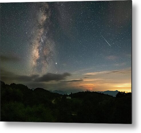 Milky Way Metal Print featuring the photograph Moonset Milky way and Shooting Star by William Dickman