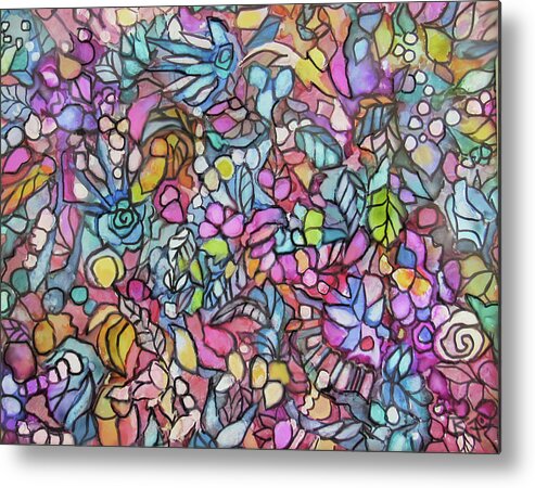 Mosaic Metal Print featuring the painting Mosaic Flowers by Jean Batzell Fitzgerald