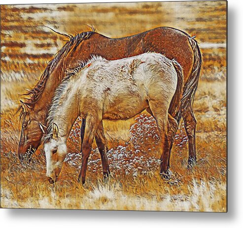 Stallions Metal Print featuring the digital art Mother and Child by Jerry Cahill