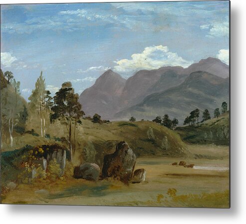 19th Century Art Metal Print featuring the painting Mountain Landscape, possibly in the Lake District by Lionel Constable