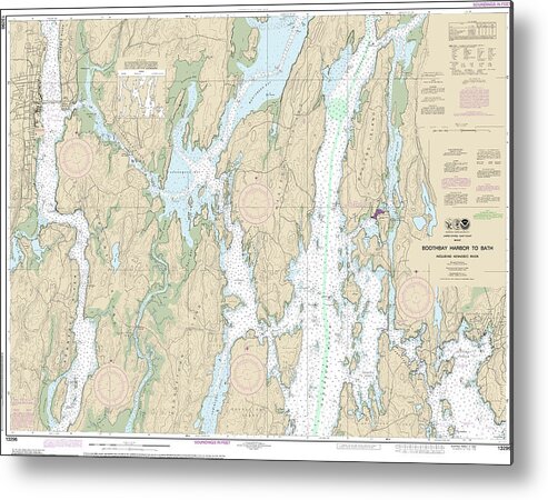 13296 Metal Print featuring the mixed media Nautical Chart-13296 Boothbay Harbor-bath, Including Kennebec River by Bret Johnstad