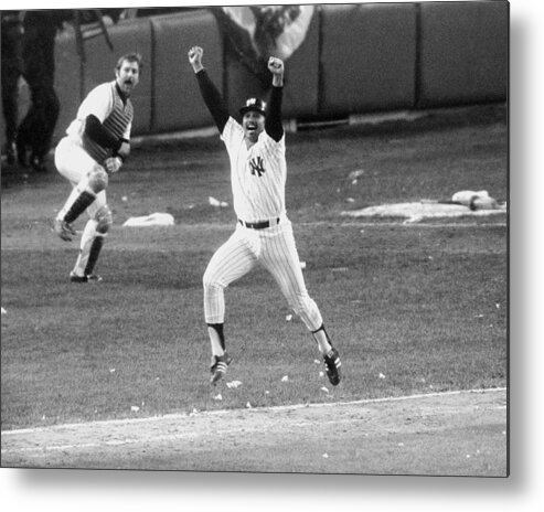 American League Baseball Metal Print featuring the photograph New York Yankees Chris Chambliss Jumps by New York Daily News Archive