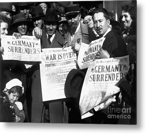 The End Metal Print featuring the photograph Newspaper Headlines On Armistice Day by Bettmann
