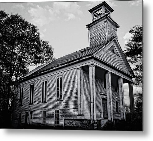 Black And White Metal Print featuring the photograph Old Church in Black and White by Maggy Marsh