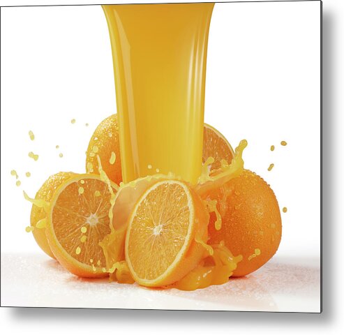 White Background Metal Print featuring the photograph Oranges And Orange Juice by Jack Andersen