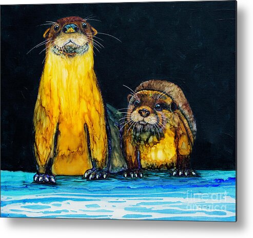 Otters Metal Print featuring the painting Otters R Us by Jan Killian