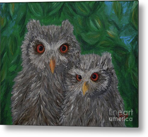 Owls Metal Print featuring the painting Owls Eyes by Aicy Karbstein