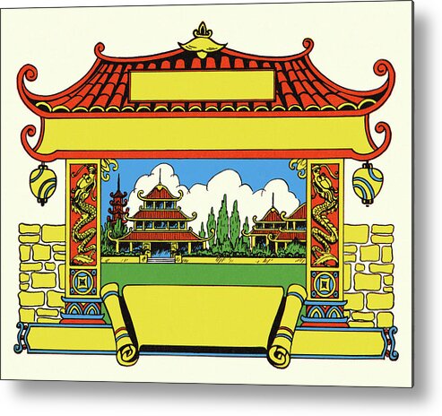 Architecture Metal Poster featuring the drawing Pagoda Sign by CSA Images