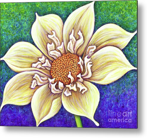 Floral Metal Print featuring the painting Pale Yellow Collarette Dahlia by Amy E Fraser