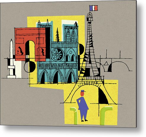 Arc Metal Poster featuring the drawing Paris Landmarks by CSA Images