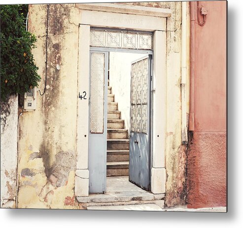 Greece Metal Print featuring the photograph Pastel Doorway by Lupen Grainne