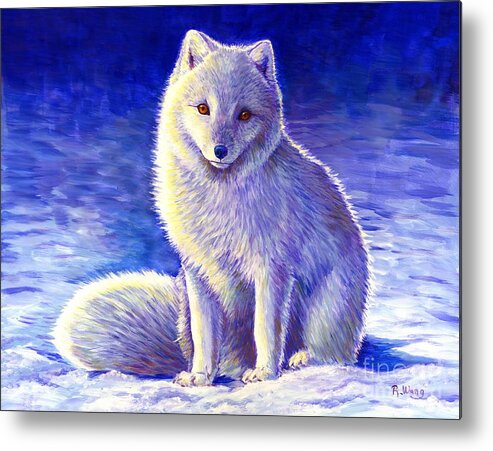 Arctic Fox Metal Print featuring the painting Peaceful Winter Arctic Fox by Rebecca Wang