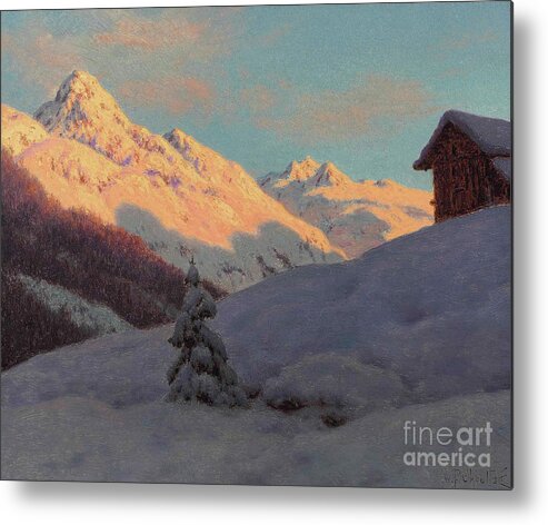 Snow Metal Print featuring the painting Peaks in the Engadine by Ivan Fedorovich Choultse