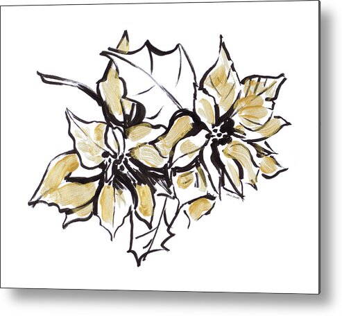 Poinsettias Metal Print featuring the painting Poinsettias With Gold I by Lanie Loreth