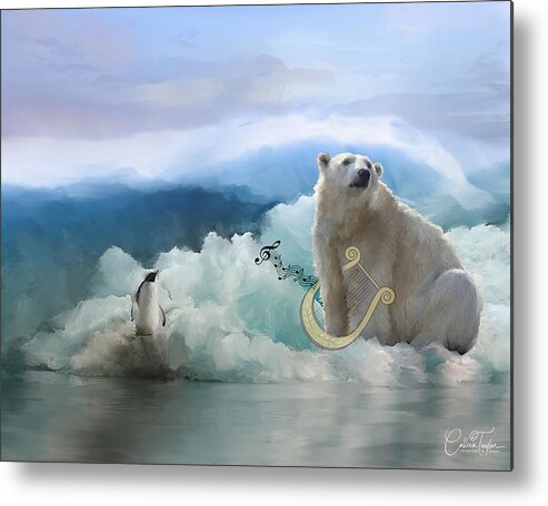 Polar Bears Metal Print featuring the mixed media Polar Bears Play the Lyre by Colleen Taylor