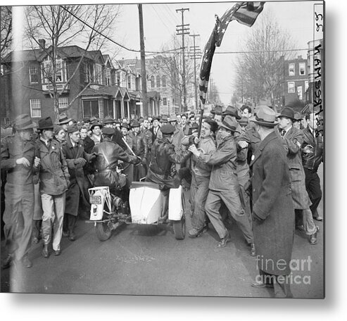 Employment And Labor Metal Print featuring the photograph Police Try To Wrest Flag From Strikers by Bettmann