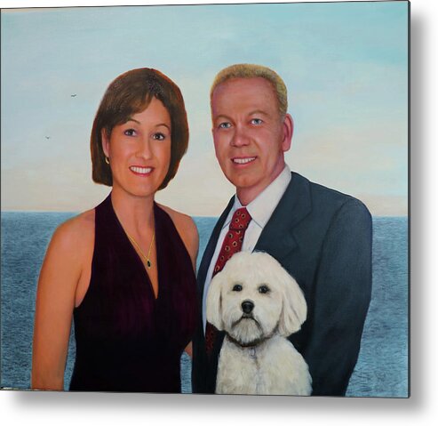 Anniversary Portrait Metal Print featuring the painting Portrait of Michele, Bob, and Abby by Richard Barone