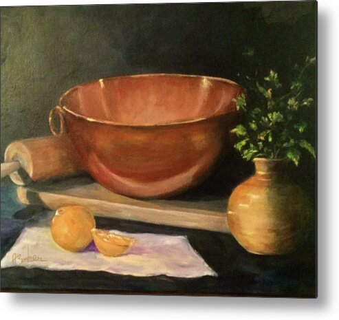 Kitchen Art Metal Print featuring the painting Preperation by Anne Barberi