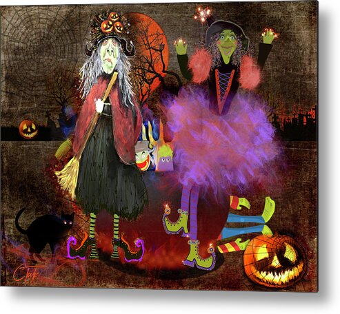 Halloween Metal Print featuring the mixed media Pumkinella and Flufnella by Colleen Taylor