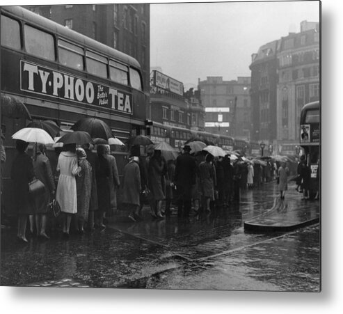 Crowd Metal Print featuring the photograph Queuing In Rain by Fox Photos