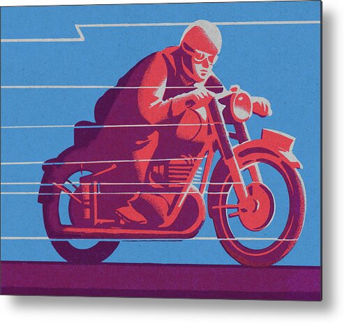Adult Metal Print featuring the drawing Racing Motorcycle by CSA Images