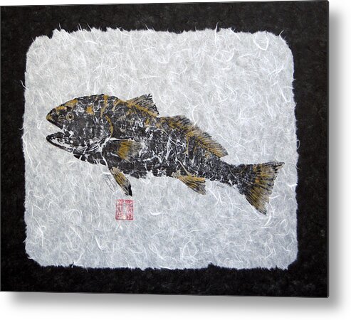 Redfish Metal Print featuring the painting Redfish - golden with border by Adrienne Dye