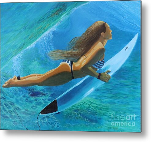 Surfer Metal Print featuring the painting Refresh Surfer Girl by Jenn C Lindquist