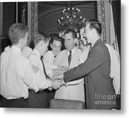 Mature Adult Metal Print featuring the photograph Richard M. Nixon Joining Hands by Bettmann