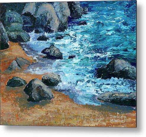 Seascape Metal Print featuring the painting Rocks On DT Fleming Beach by Darice Machel McGuire