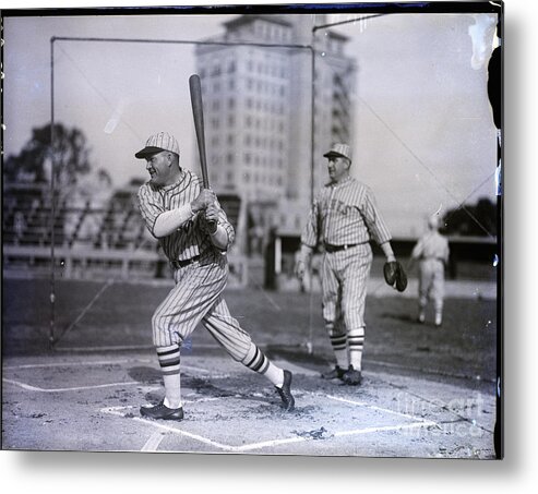People Metal Print featuring the photograph Rogers Hornsby Batting @ Spring Training by Bettmann
