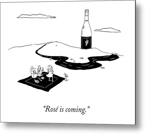 Rosé Is Coming. Metal Print featuring the drawing Rose Is Coming by Colin Tom