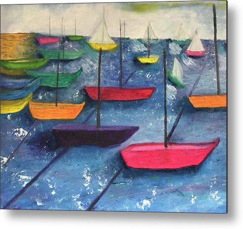 Sailing Metal Print featuring the painting Sailing in the Late Afternoon Sun by Susan Grunin