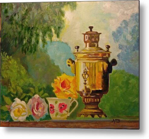 Tea Pot Metal Print featuring the painting Samovar by Nicolas Bouteneff