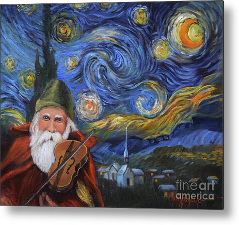 Santa Claus Metal Print featuring the painting Santa Claus And Starry Night by Cheri Wollenberg