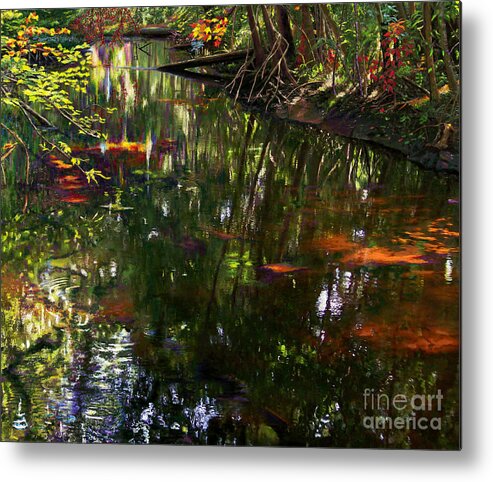 Water Metal Print featuring the painting Shady River Reflections by Jackie Case