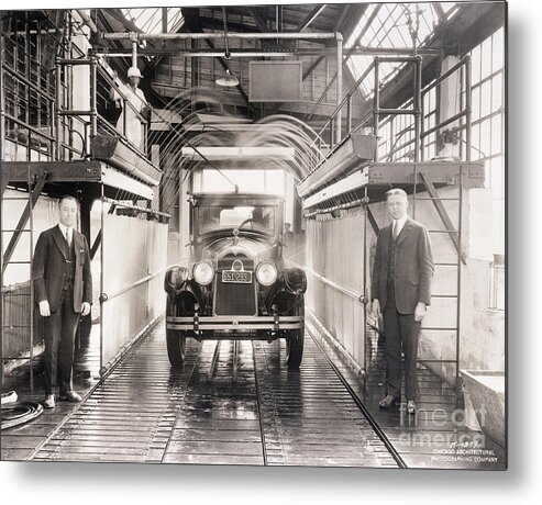 Hose Metal Print featuring the photograph Shower Bath At Worlds First Car Wash by Bettmann