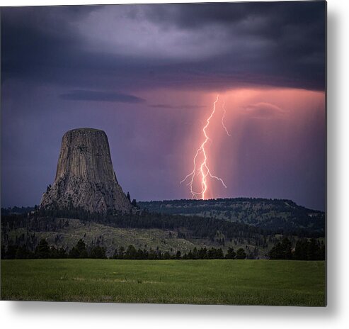 Devils Tower Metal Print featuring the photograph Showers and LIghtning by Laura Hedien