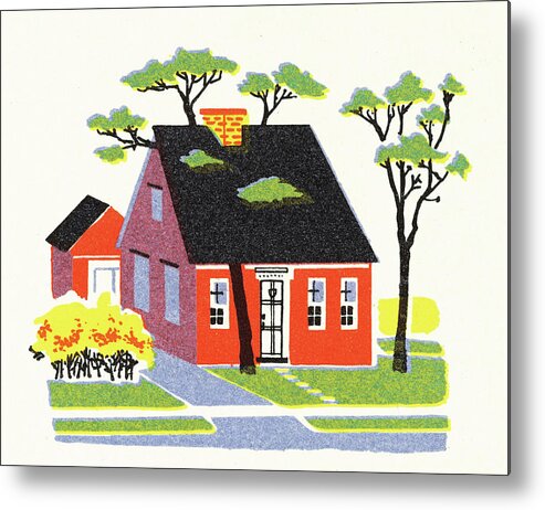 Architecture Metal Print featuring the drawing Small Neighborhood House by CSA Images