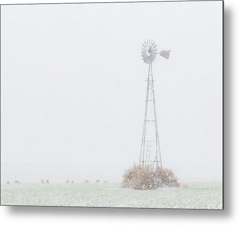 Kansas Metal Print featuring the photograph Snow and Windmill 02 by Rob Graham