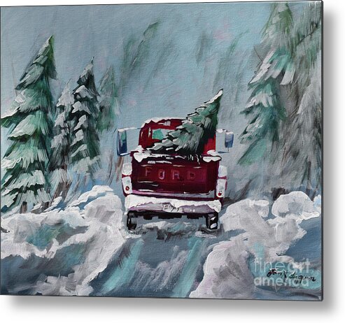 Ford Truck Metal Print featuring the painting Dashing Thru the Snow - Ford Truck by Jan Dappen