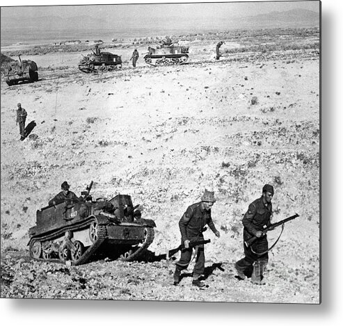 Marching Metal Print featuring the photograph Soldiers Marching With Tank In Tunisia by Bettmann