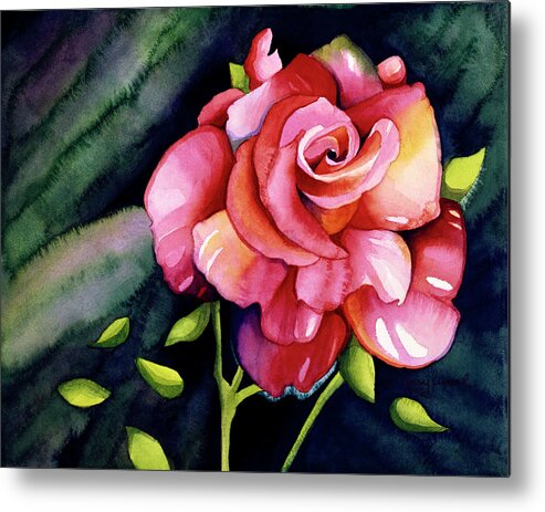 Pink Rose Metal Print featuring the painting Spirit Rose by Mary Russel