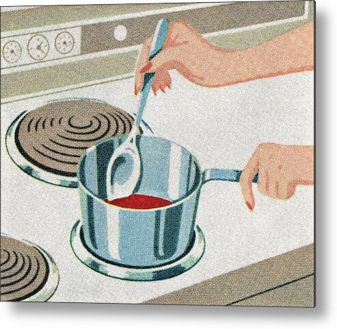 Appliance Metal Print featuring the drawing Stirring liquid on the stove by CSA Images