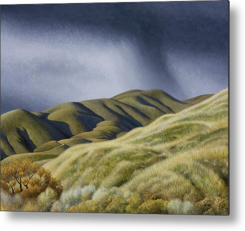 Chris Miles Metal Print featuring the painting Storm over Red Butte by Chris Miles