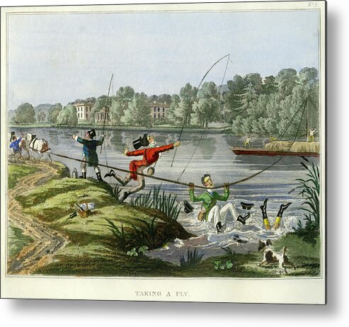 Fishing Metal Print featuring the mixed media Taking a Fly by unsigned attributed to Edward Barnard