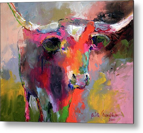 Texas Longhorn Metal Print featuring the painting Texas Longhorn by Richard Wallich