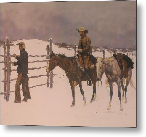 The Fall Of The Cowboy Metal Print featuring the digital art The Fall Of The Cowboy by Frederic Remington