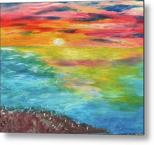 Rainbow Metal Print featuring the painting The Rainbow Sunset by Susan Grunin