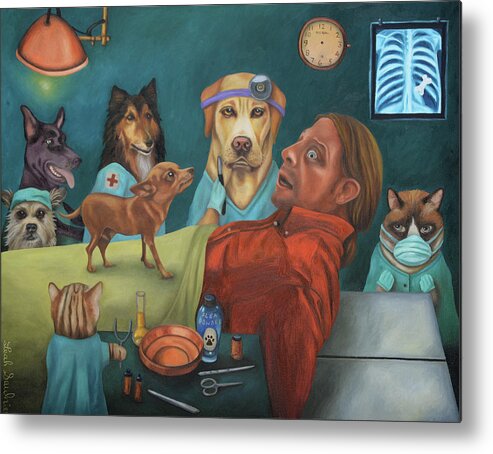 Vet Metal Print featuring the painting The Vet's Worst Nightmare by Leah Saulnier The Painting Maniac