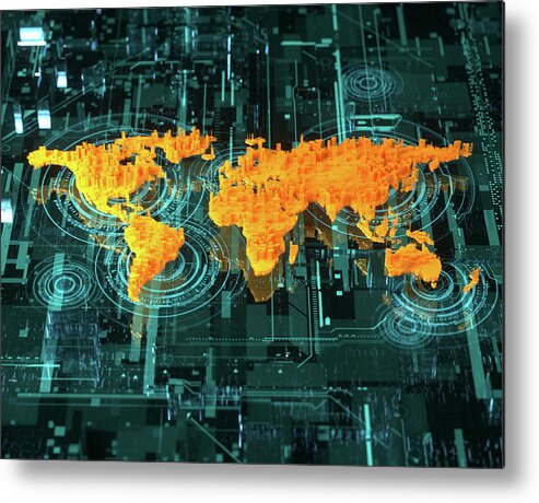3 D Metal Print featuring the photograph Three Dimensional World Map Over High by Ikon Images